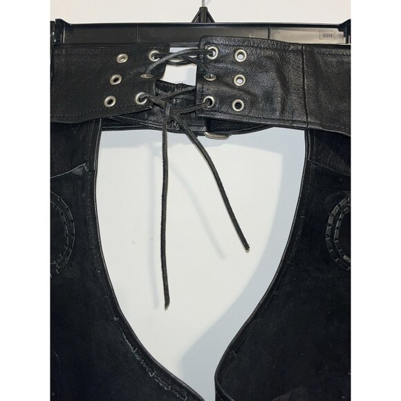 Black Leather Vest 20" & Chaps Adjustable Fringe Beads Trible Look Embellished - Picture 14 of 16
